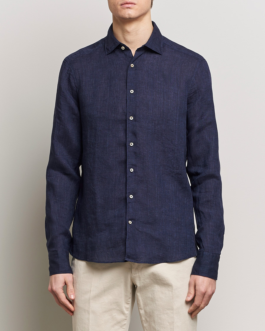 Herren |  | Stenströms | Slimline Cut Away Linen Shirt Navy