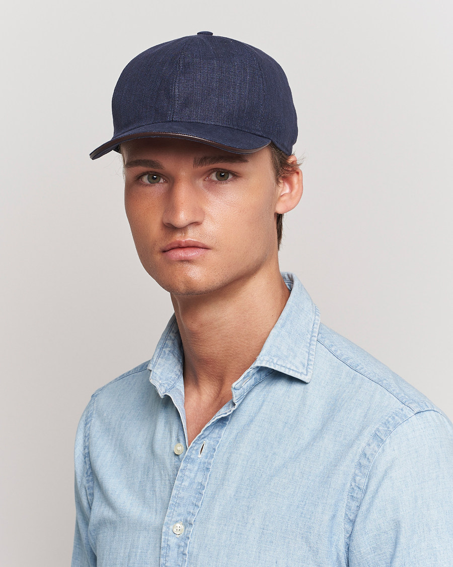 Herren | Caps | Eton | Solid Linen Cap Navy Blue