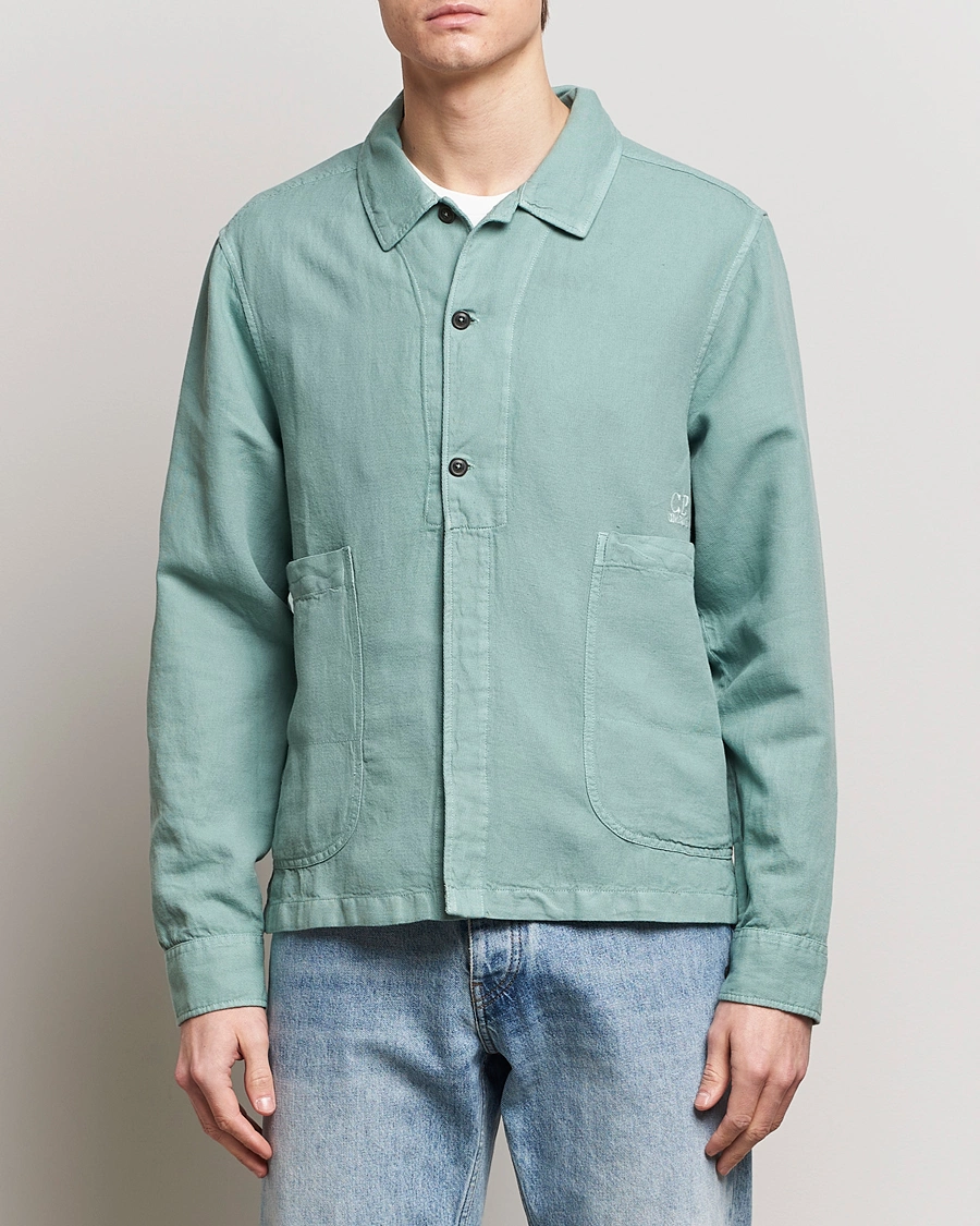 Herren |  | C.P. Company | Broken Linen/Cotton Overshirt Light Green