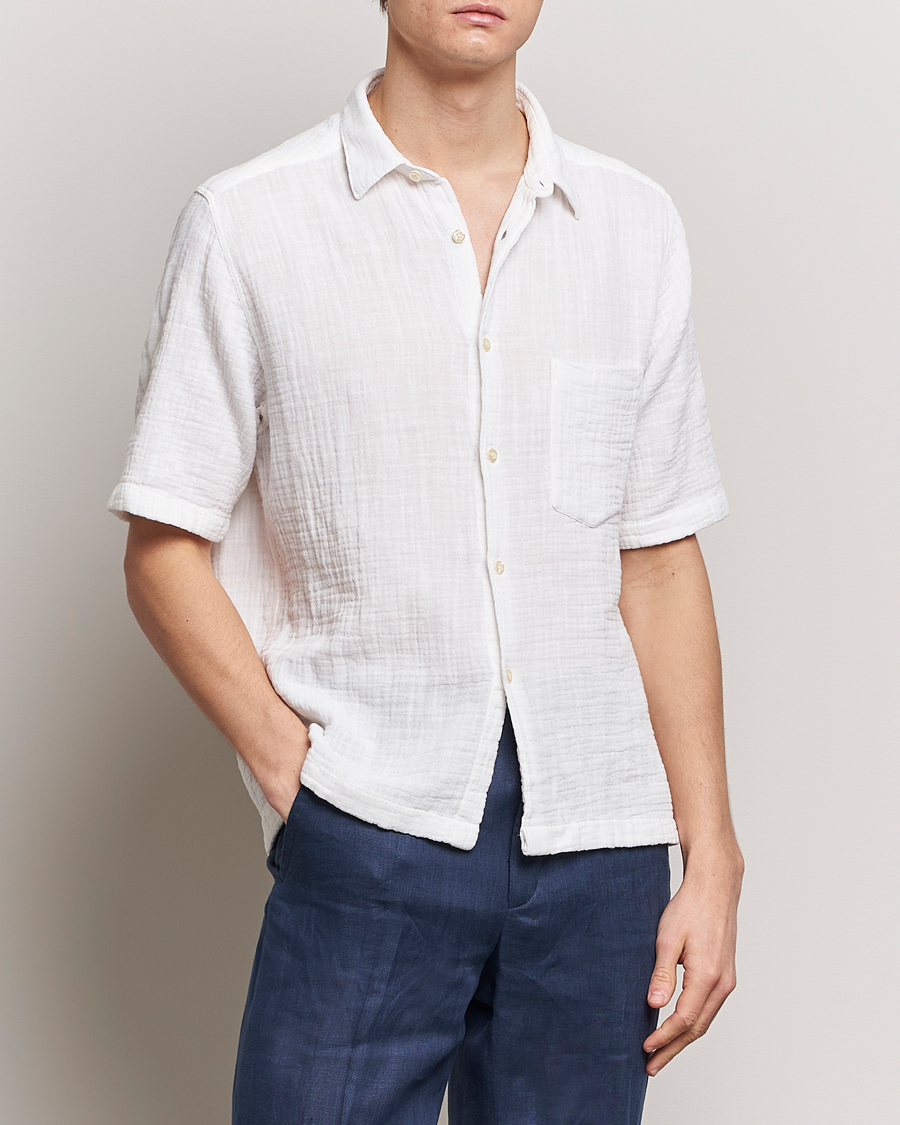 Herren |  | Oscar Jacobson | Short Sleeve City Crepe Cotton Shirt White