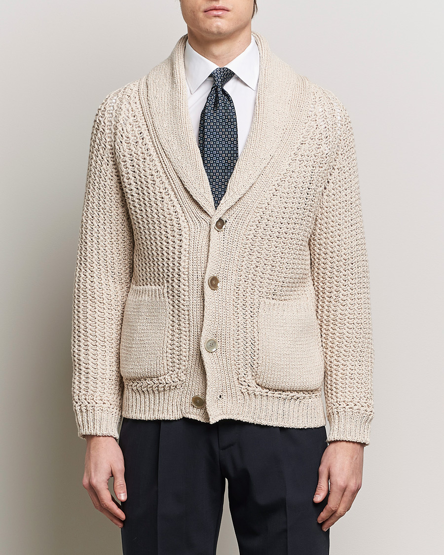 Herren | Brioni | Brioni | Cotton/Wool Shawl Cardigan Light Beige