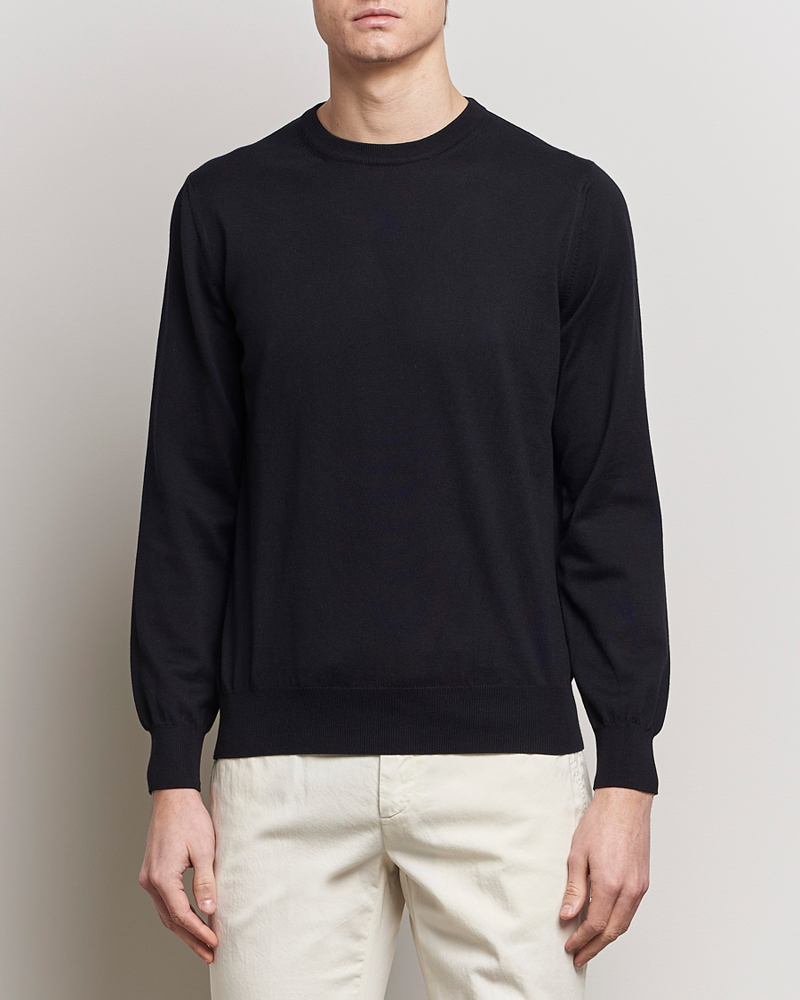 Herren |  | Canali | Cotton Crew Neck Pullover Black