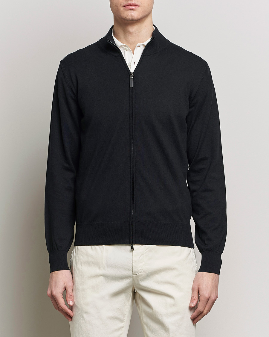 Herren |  | Canali | Cotton Full Zip Sweater Black