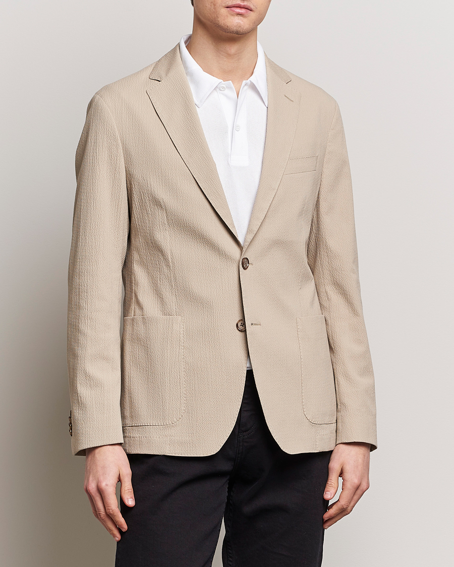 Herren |  | BOSS BLACK | Hanry Cotton Seersucker Blazer Dark Beige