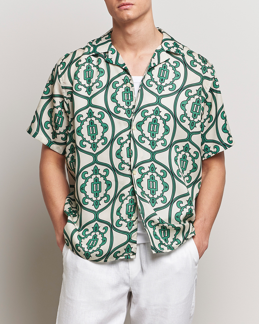 Herren | LES DEUX | LES DEUX | Ornament Print Tencel Shirt Ivory/Green