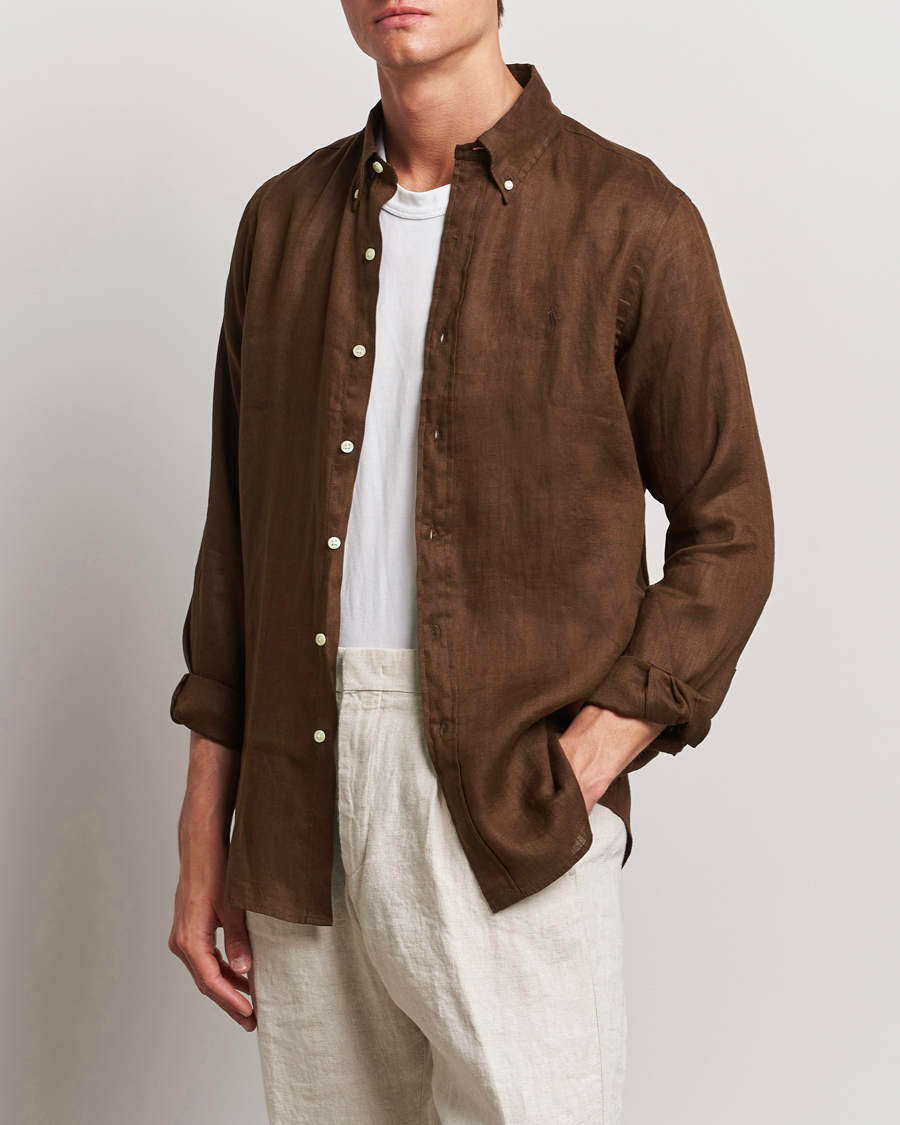 Herren | Freizeithemden | Polo Ralph Lauren | Custom Fit Linen Button Down Chocolate Mousse