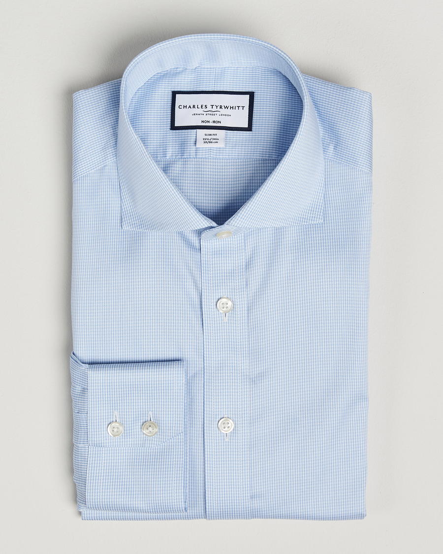 Herren | Hemden | Charles Tyrwhitt | Slim Fit Non Iron Puppytooth Shirt Sky Blue