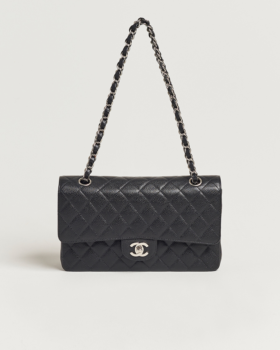 Chanel Pre Owned Classic Medium Double Flap Bag Caviar Leather Black bei Ca