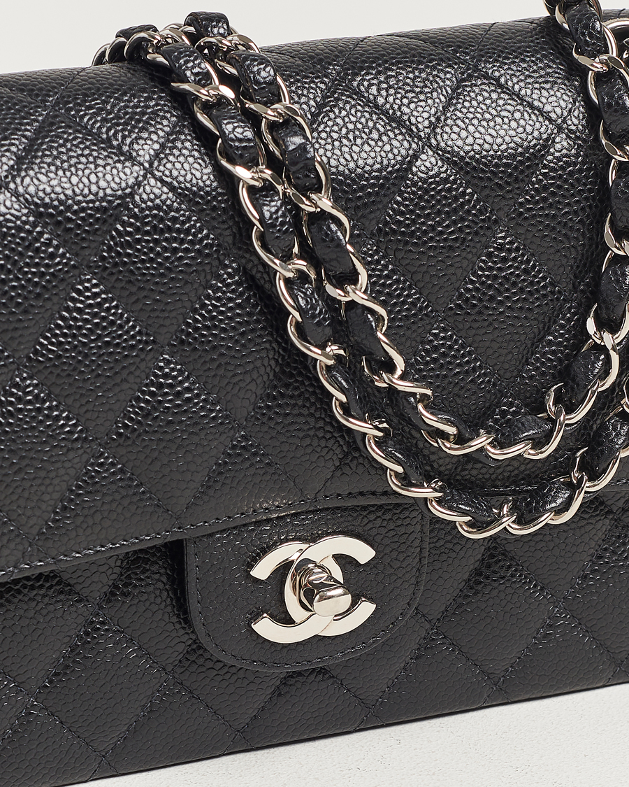 Chanel Pre Owned Classic Medium Double Flap Bag Caviar Leather Black