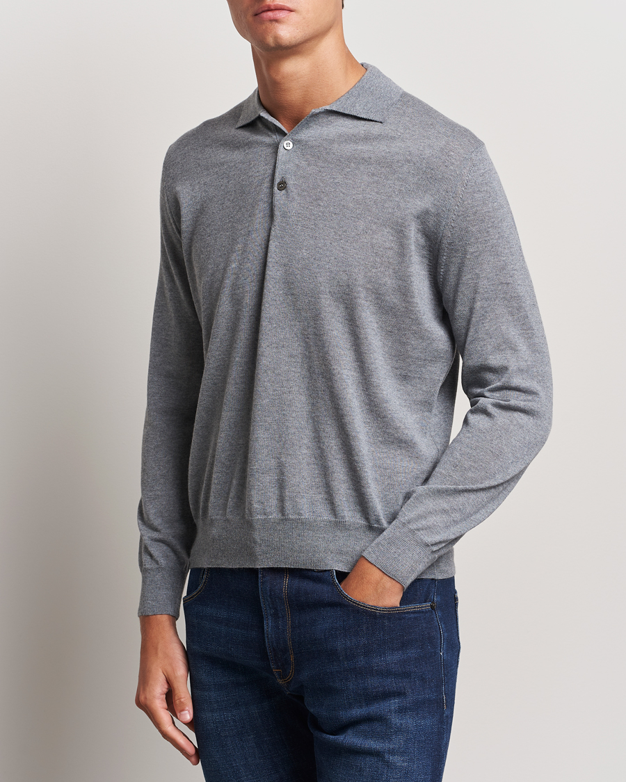 Herren |  | Canali | Merino Wool Knitted Polo Light Grey