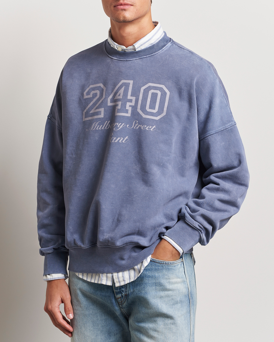 Herren | Sweatshirts | GANT 240 Mulberry Street | Vintage Washed Crew Neck Sweatshirt Dusty Blue Sea