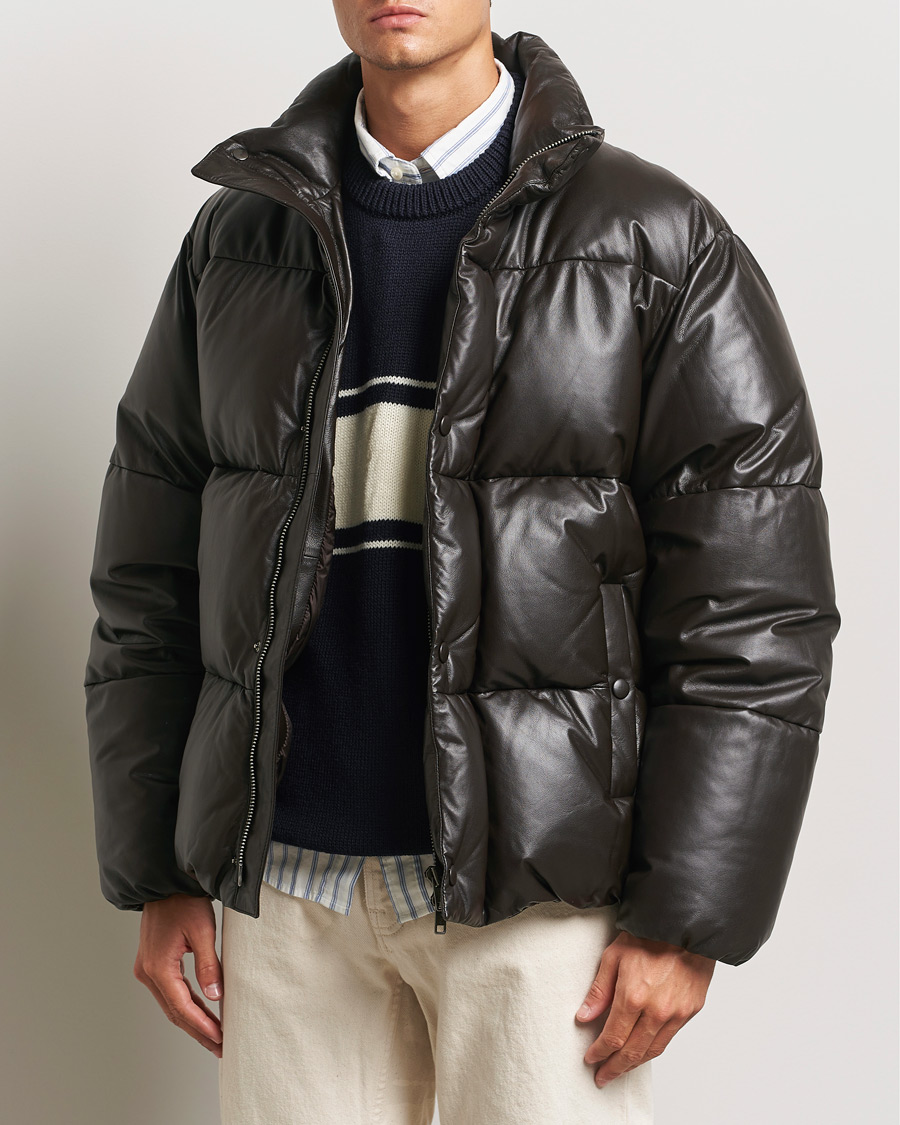 Herren | Lederjacken | GANT 240 Mulberry Street | Leather Down Puffer Jacket Deep Brown