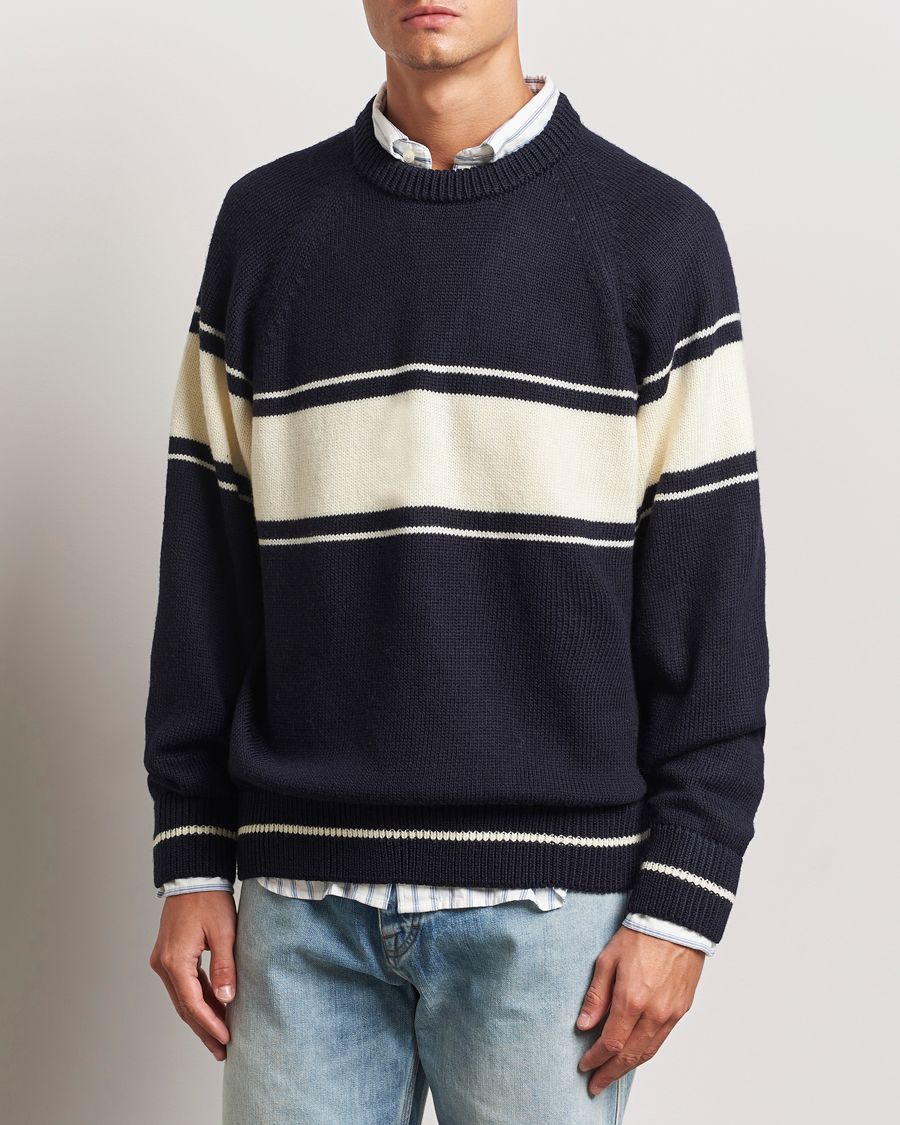 Herren |  | GANT 240 Mulberry Street | Striped Wool Knitted Crew Neck Classic Blue