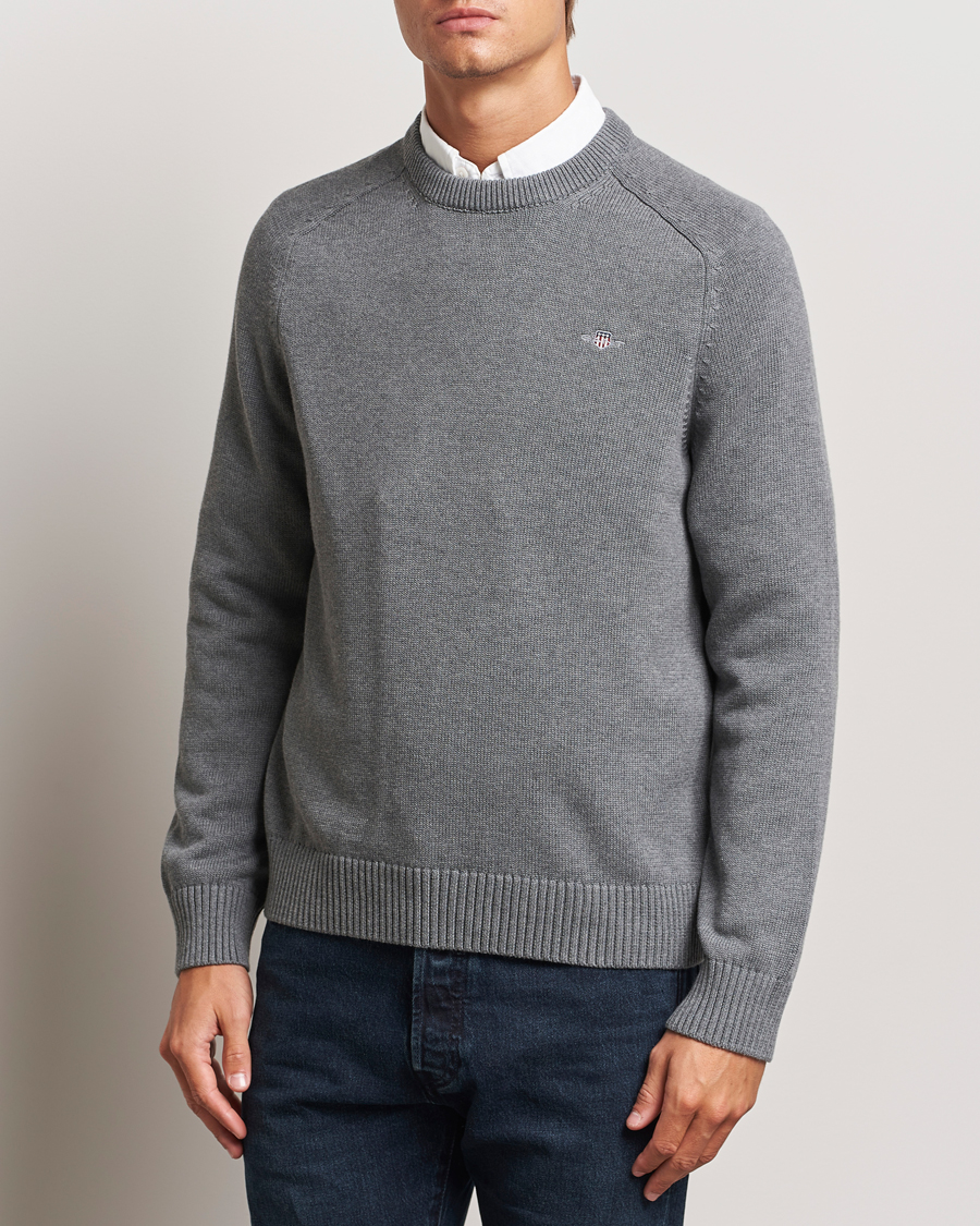 Herren |  | GANT | Casual Cotton Saddle C-neck Dark Grey Melange