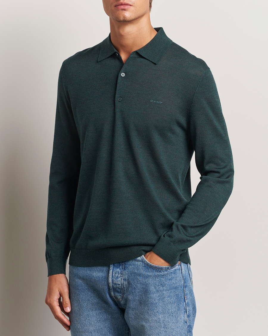 Herren | Pullover | GANT | Extrafine Merino Wool Polo Tartan Green