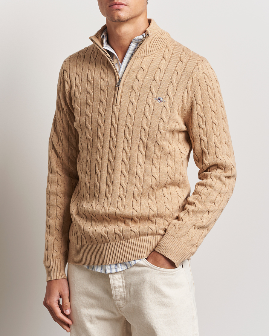 Herren |  | GANT | Cotton Cable Half Zip Khaki Melange