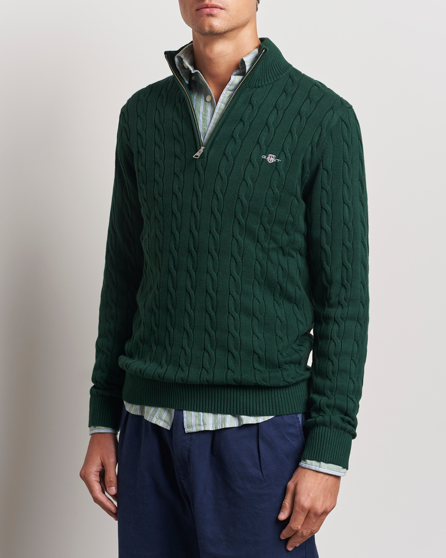 Herren |  | GANT | Cotton Cable Half Zip Tartan Green