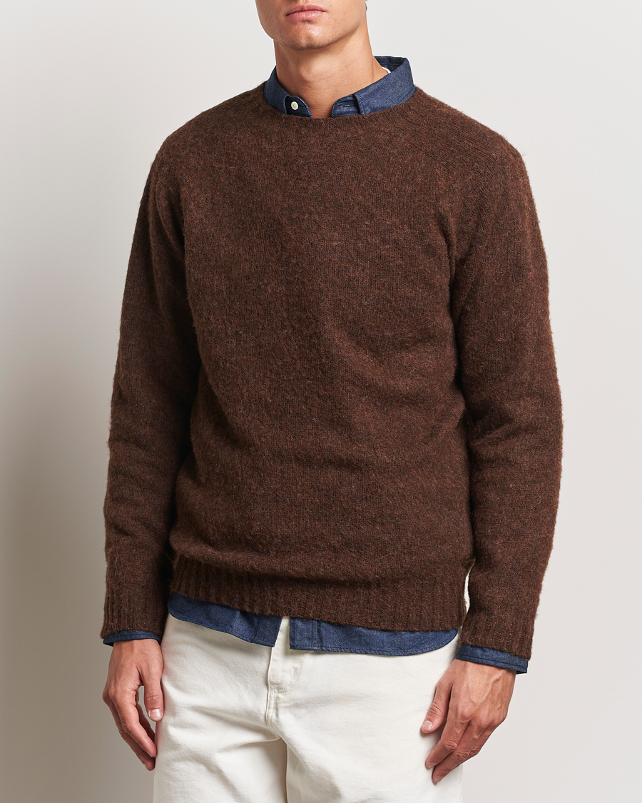 Herren | Pullover | Harley Of Scotland | Brushed Supersoft Lambswool Crewneck Coffee