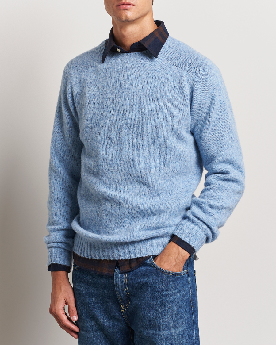 Herren | Strickpullover | Harley Of Scotland | Brushed Supersoft Lambswool Crewneck Ice Sea