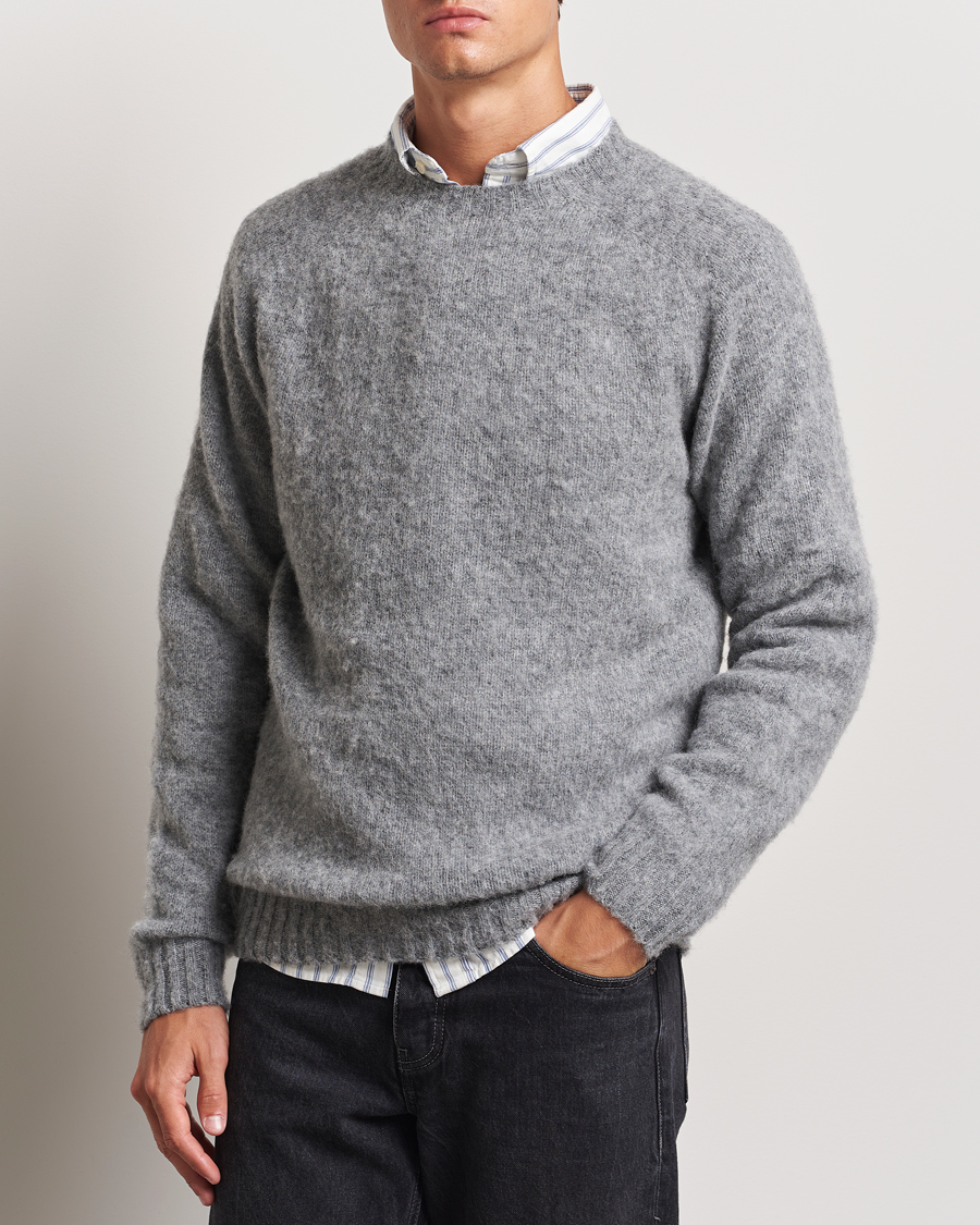 Herren | Strickpullover | Harley Of Scotland | Brushed Supersoft Lambswool Crewneck Medium Grey