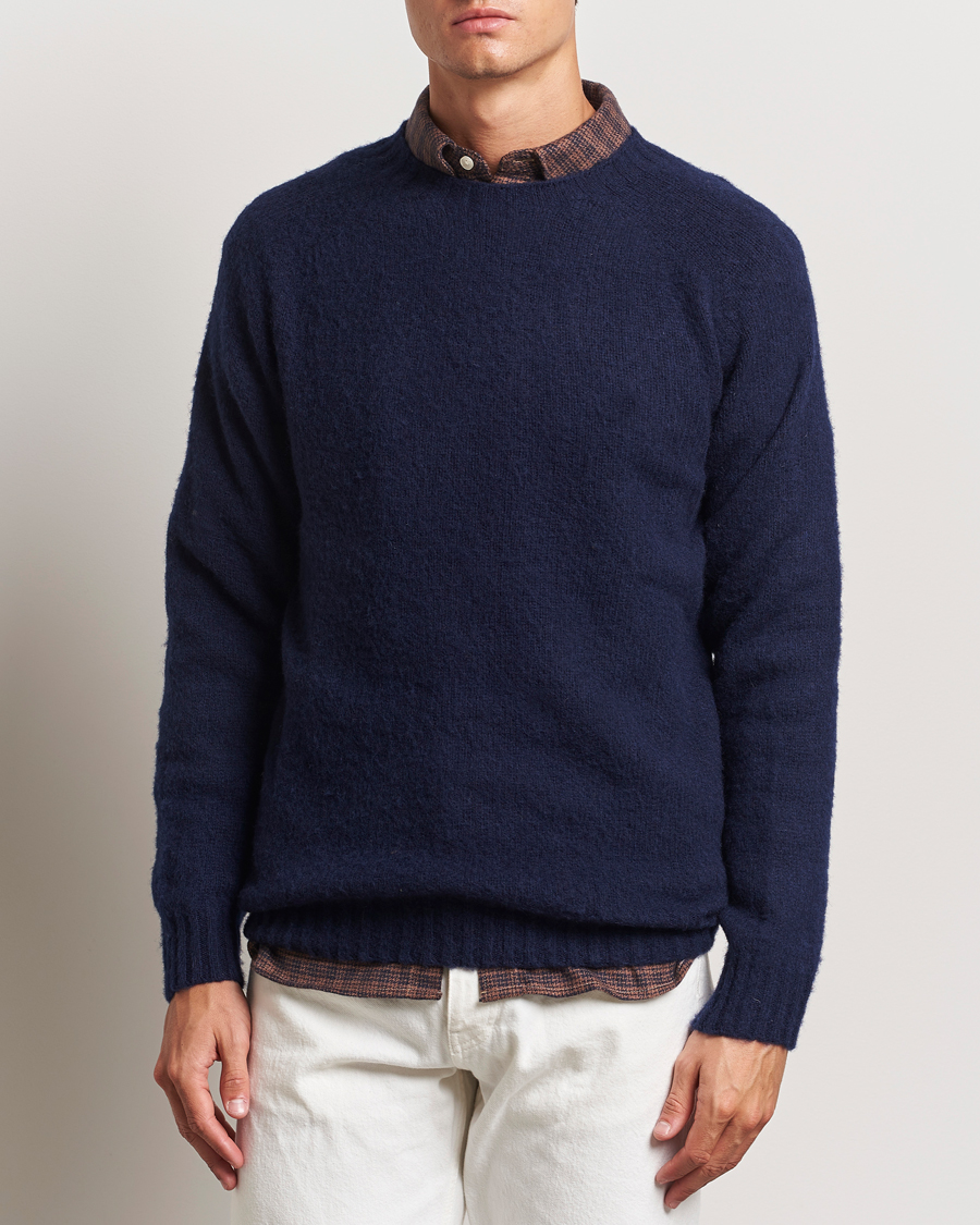 Herren | Pullover | Harley Of Scotland | Brushed Supersoft Lambswool Crewneck Navy