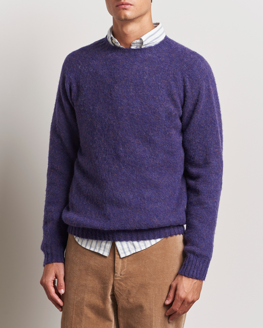 Herren | Harley Of Scotland | Harley Of Scotland | Brushed Supersoft Lambswool Crewneck Royal Violet