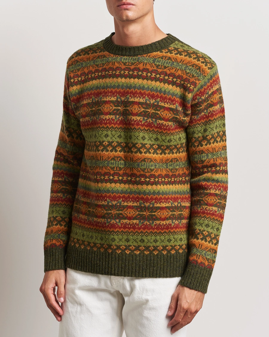 Herren |  | Harley Of Scotland | Supersoft Lambswool Fairisle Crewneck Green