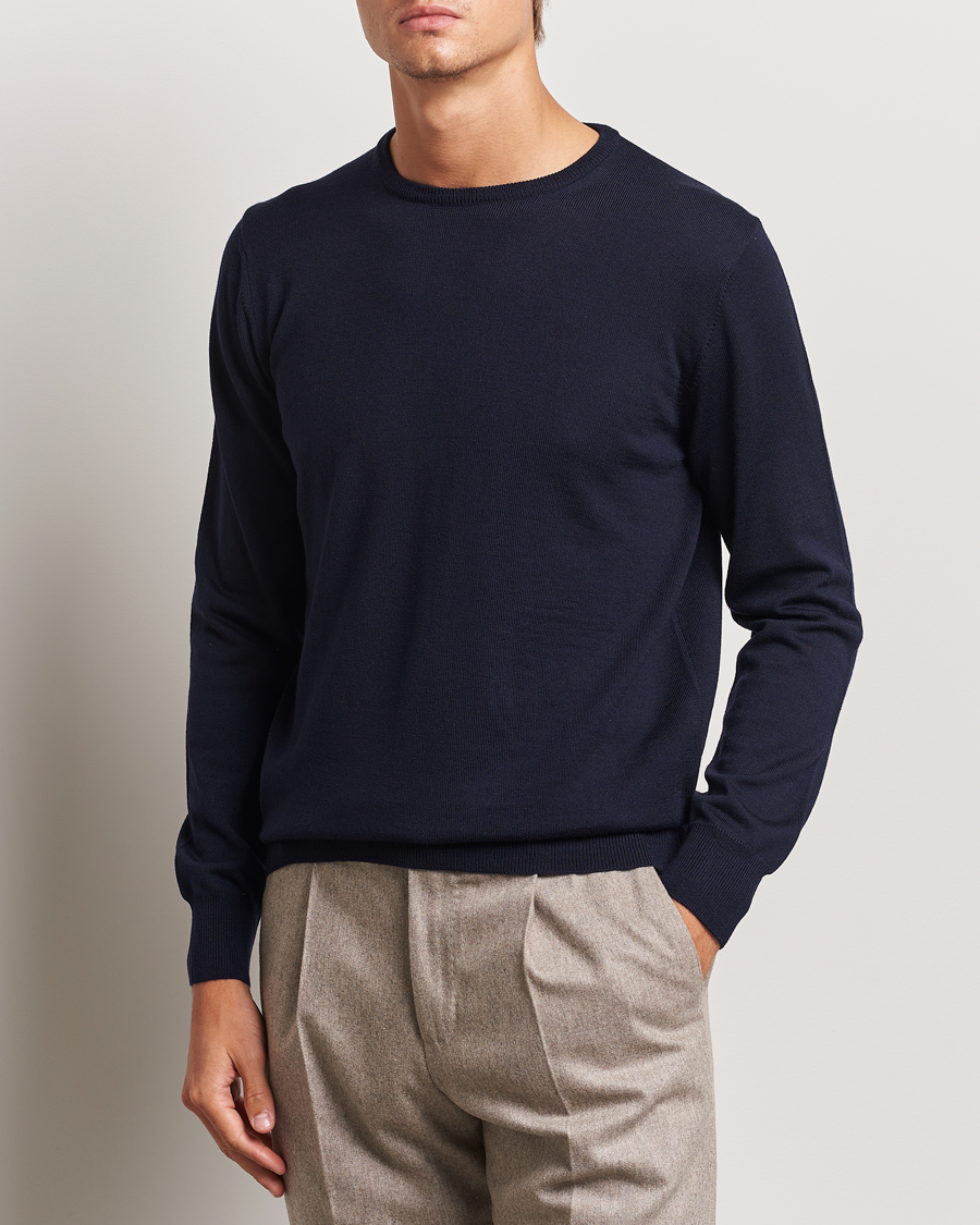 Herren | Pullover | Morgano | Extra Fine Merino Wool Crewneck Navy