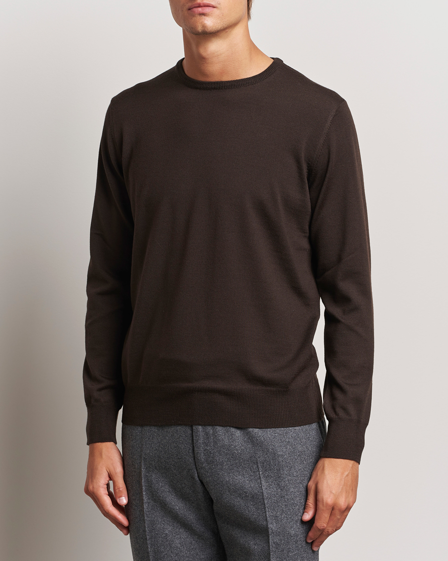 Herren | Morgano | Morgano | Extra Fine Merino Wool Crewneck Dark Brown