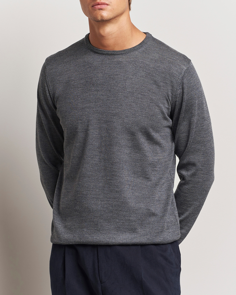 Herren | Pullover | Morgano | Extra Fine Merino Wool Crewneck Mid Grey