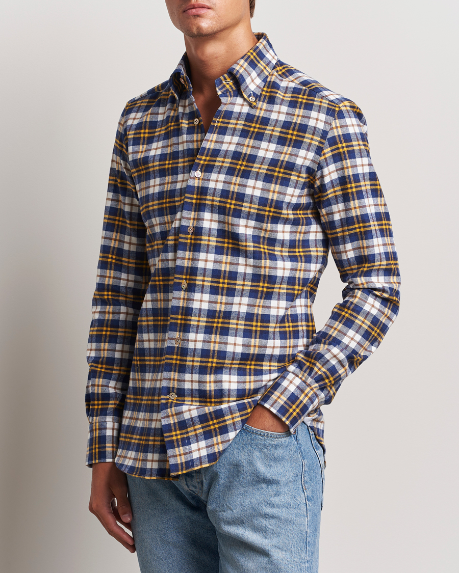 Herren |  | Mazzarelli | Soft Flannel Check Button Down Shirt Blue/White