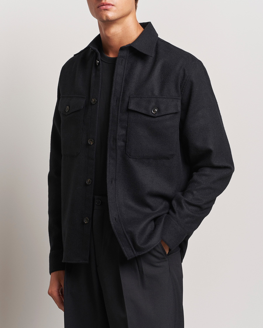 Herren | An overshirt occasion | J.Lindeberg | Flat Wool Overshirt Black