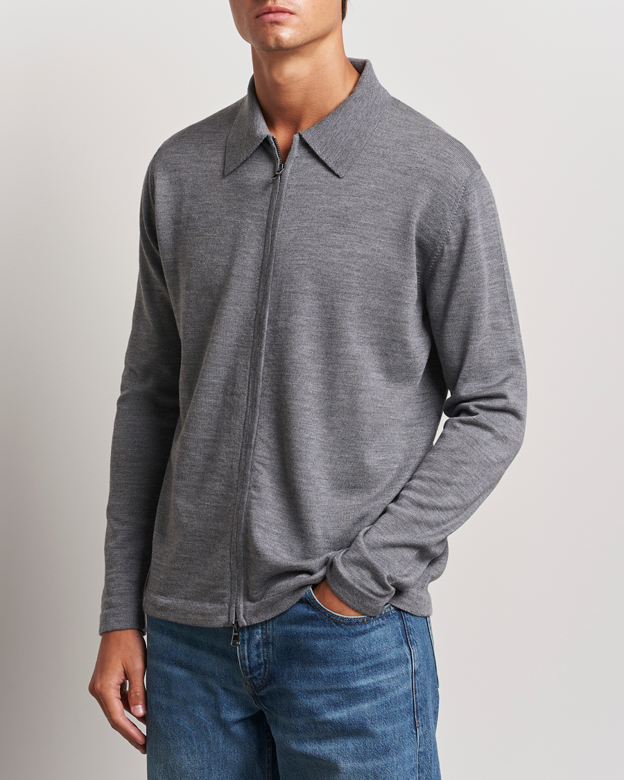 Herren | Pullover | J.Lindeberg | Kaleb Merino Zip Cardigan Mid Grey Melange