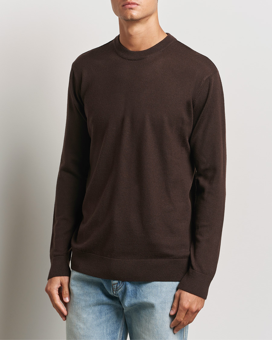 Herren |  | KnowledgeCotton Apparel | Regular Merino Knit Crew Neck Brown