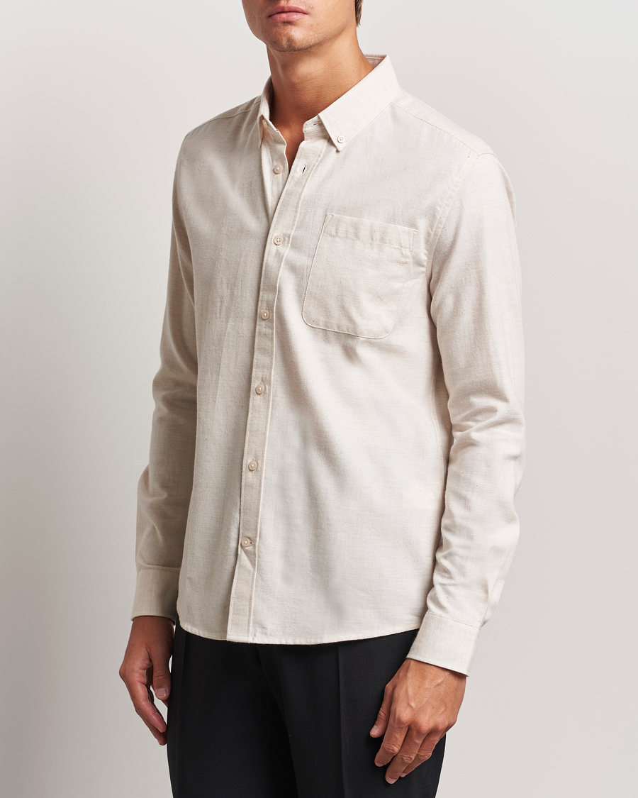 Herren | Flannellhemden | KnowledgeCotton Apparel | Regular Fit Melange Flannel Shirt Beige