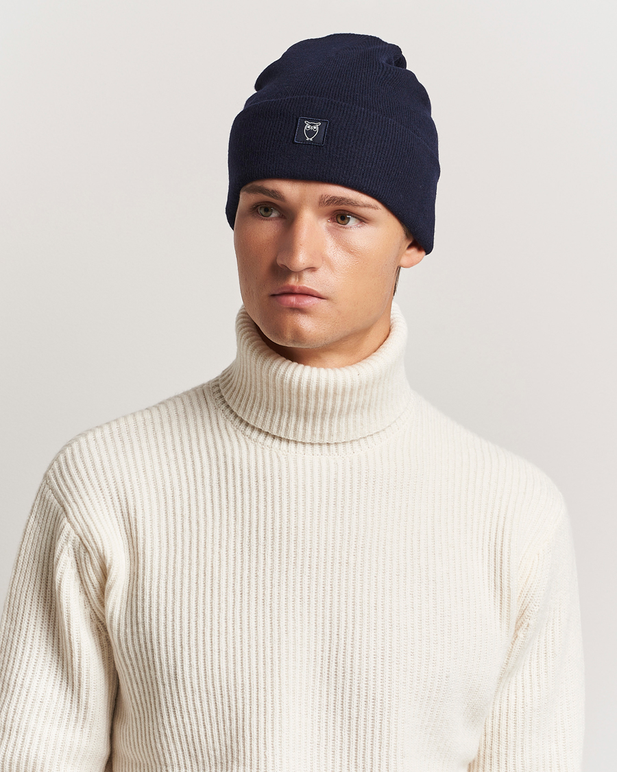 Herren |  | KnowledgeCotton Apparel | Double Layer Wool Beanie Navy