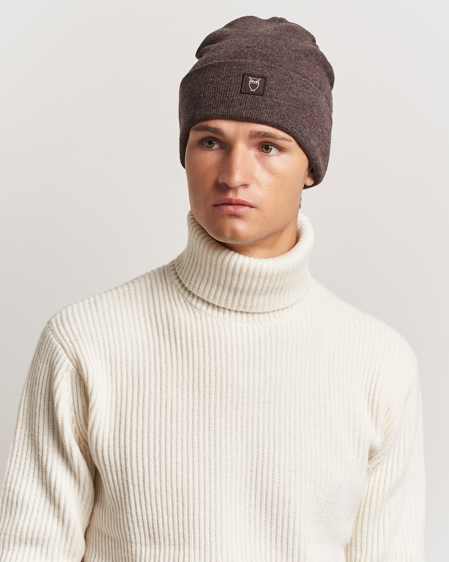 Herren |  | KnowledgeCotton Apparel | Double Layer Wool Beanie Brown Melange