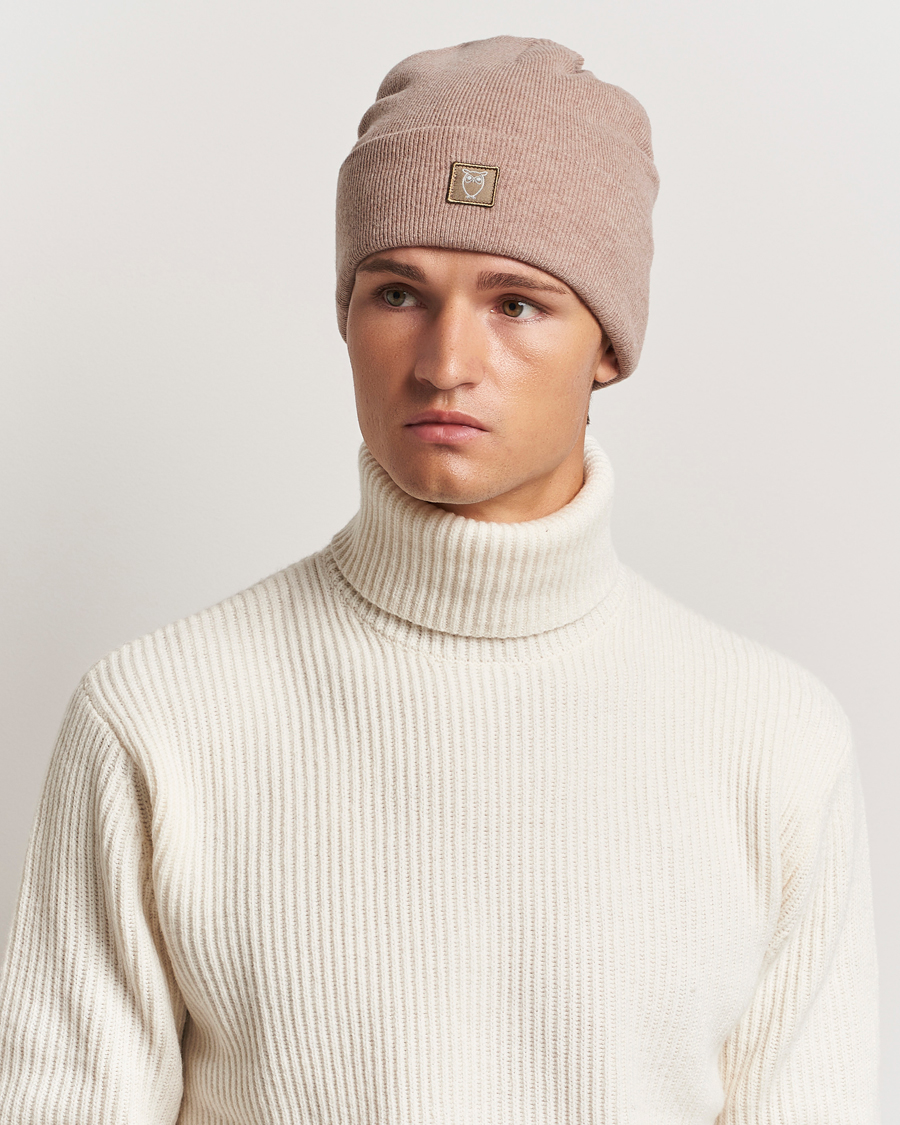 Herren |  | KnowledgeCotton Apparel | Double Layer Wool Beanie Light Beige