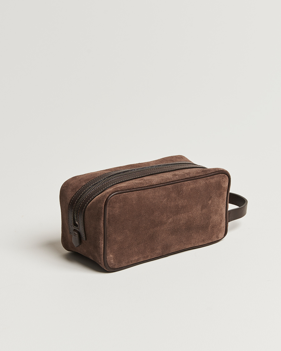 Herren | Kulturbeutel | Anderson\'s | Suede Washbag Dark Brown