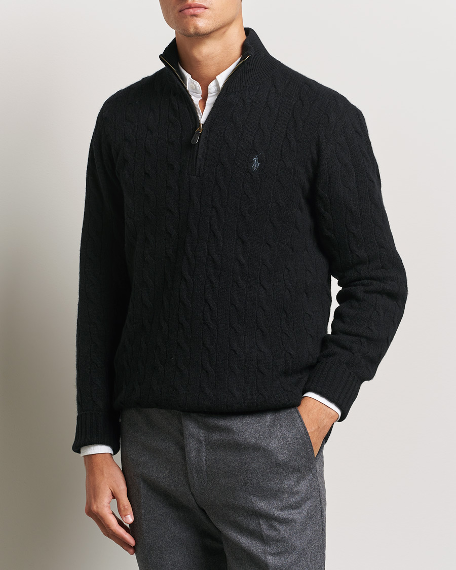 Herren |  | Polo Ralph Lauren | Wool/Cashmere Cable Half Zip Polo Black