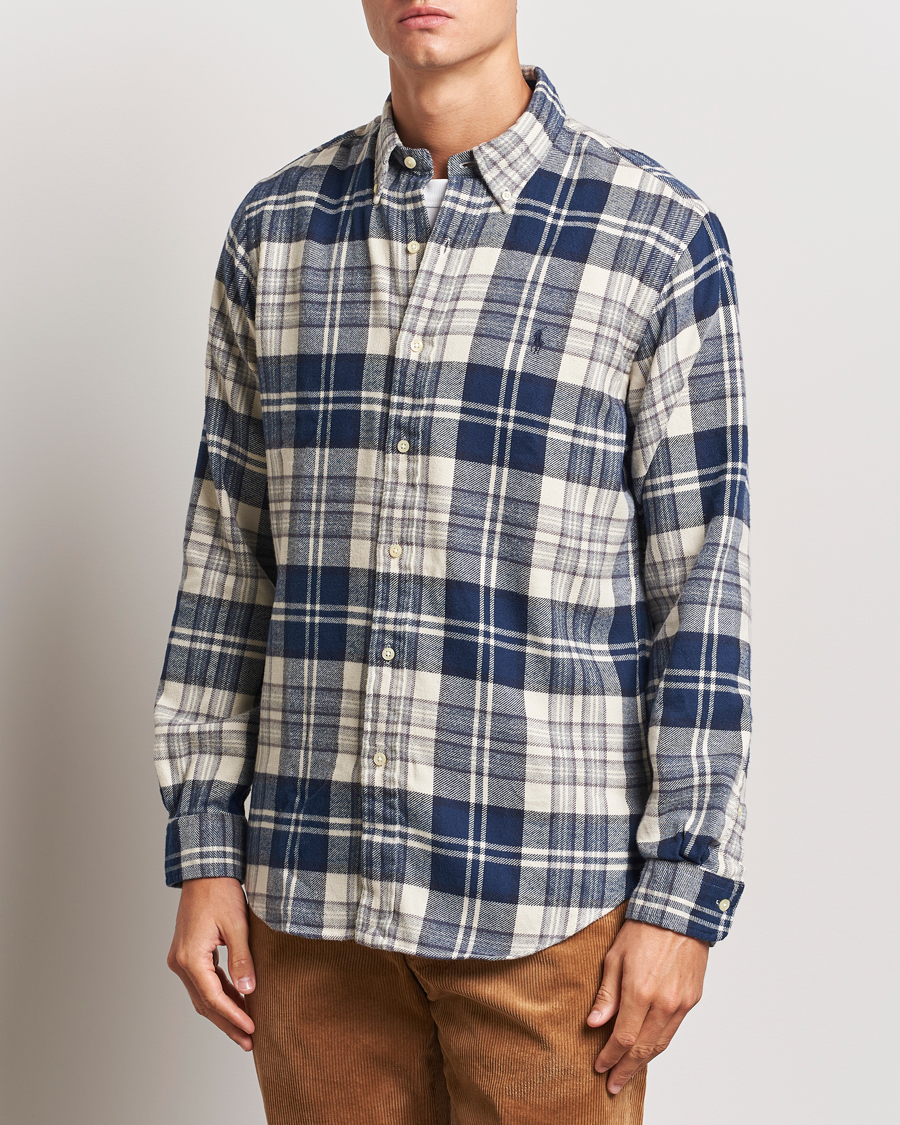 Herren |  | Polo Ralph Lauren | Custom Fit Brushed Flannel Checked Shirt Off White/Navy