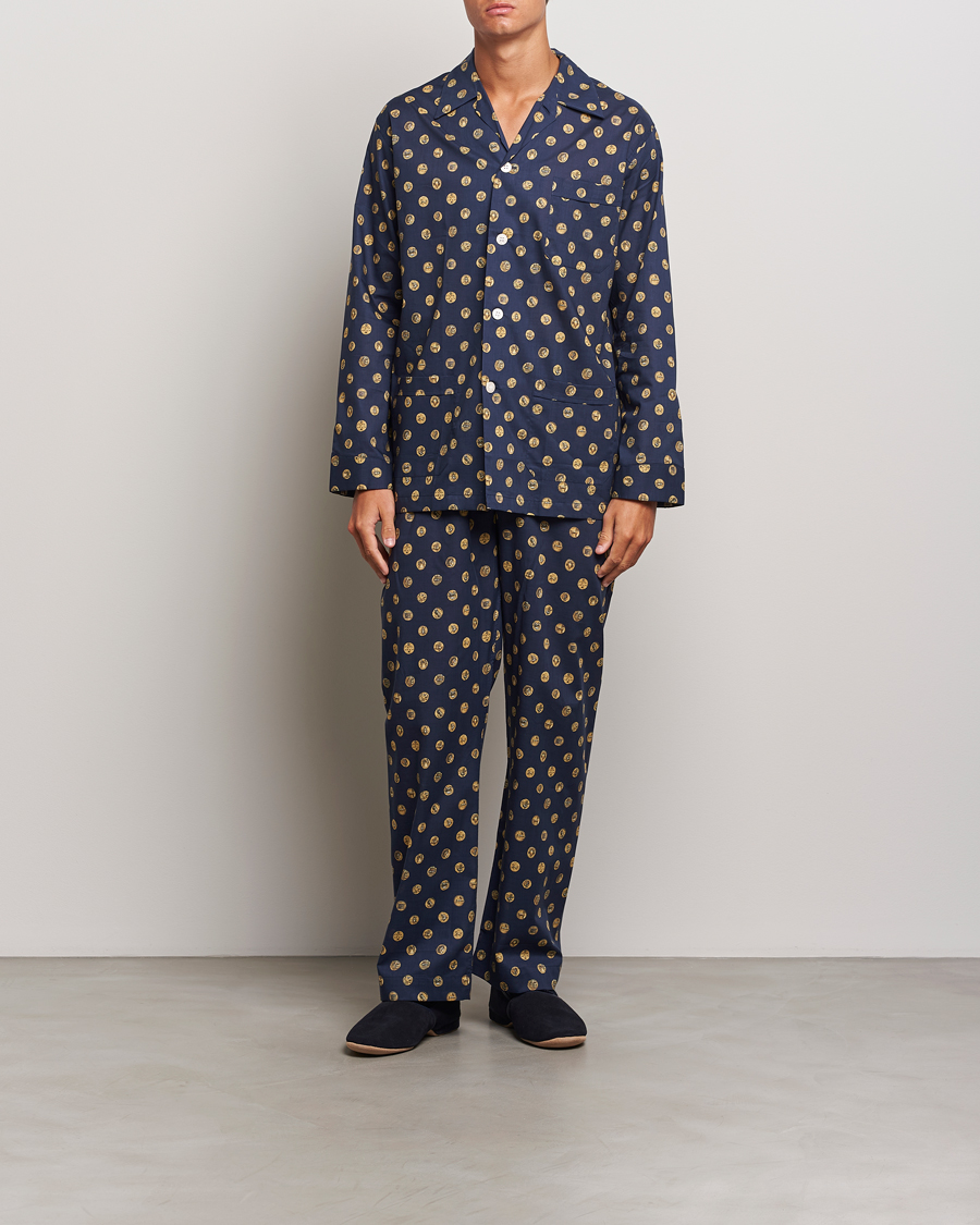 Herren | Pyjama-Set | Derek Rose | Printed Cotton Pyjama Set Navy