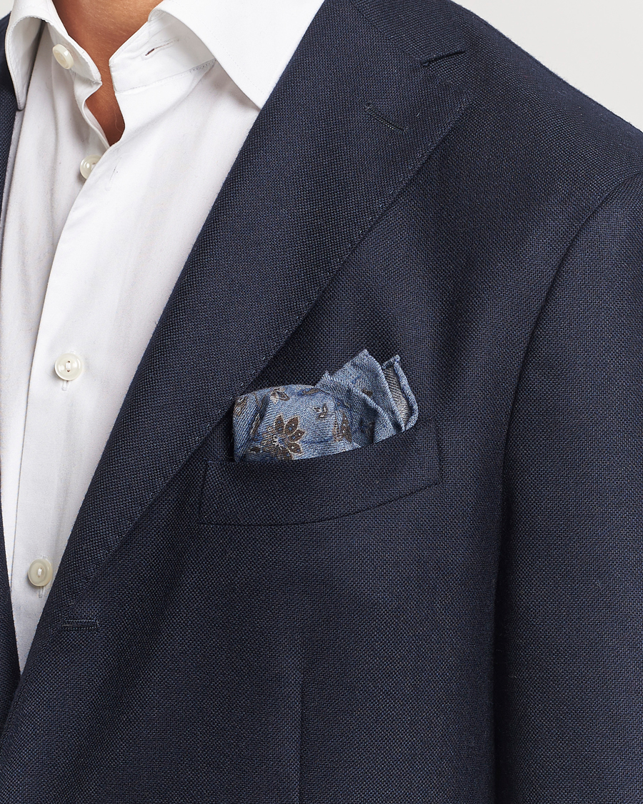 Herren |  | Amanda Christensen | Wool Flannel Printed Flower Pocket Square Blue