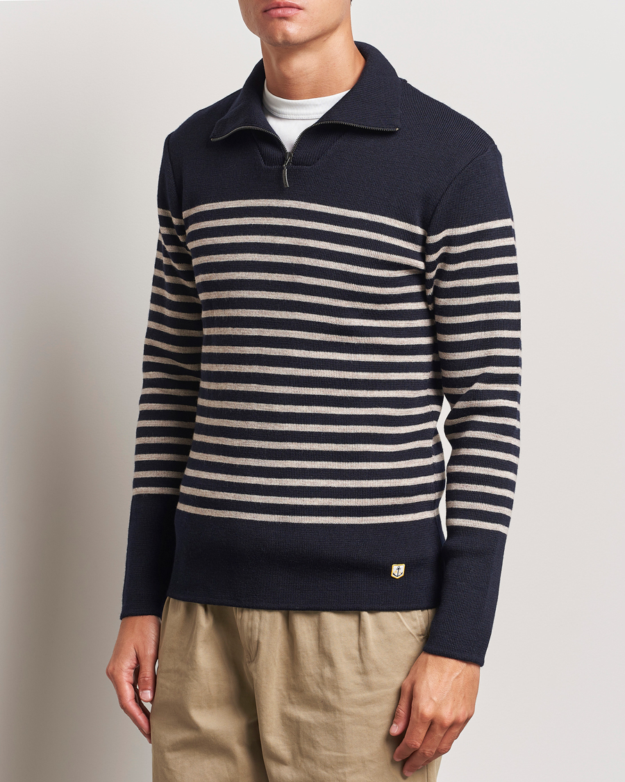 Herren |  | Armor-lux | Pull Camionneur Wool Half Zip Navy/Sandstone