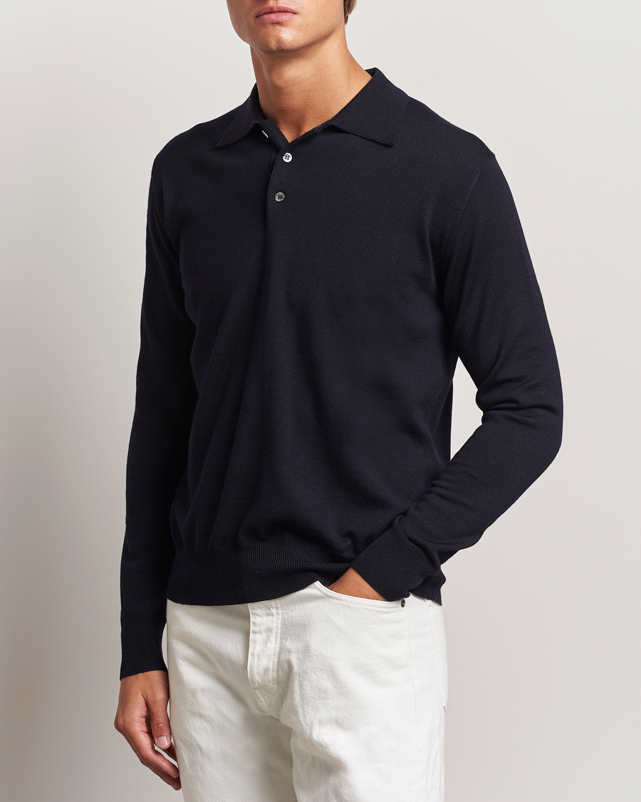 Herren |  | Altea | Merino Long Sleeve Polo Navy