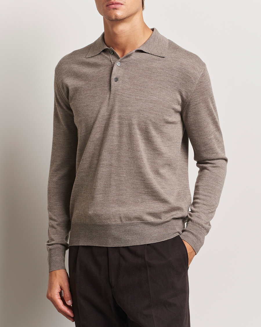 Herren |  | Altea | Merino Long Sleeve Polo Beige