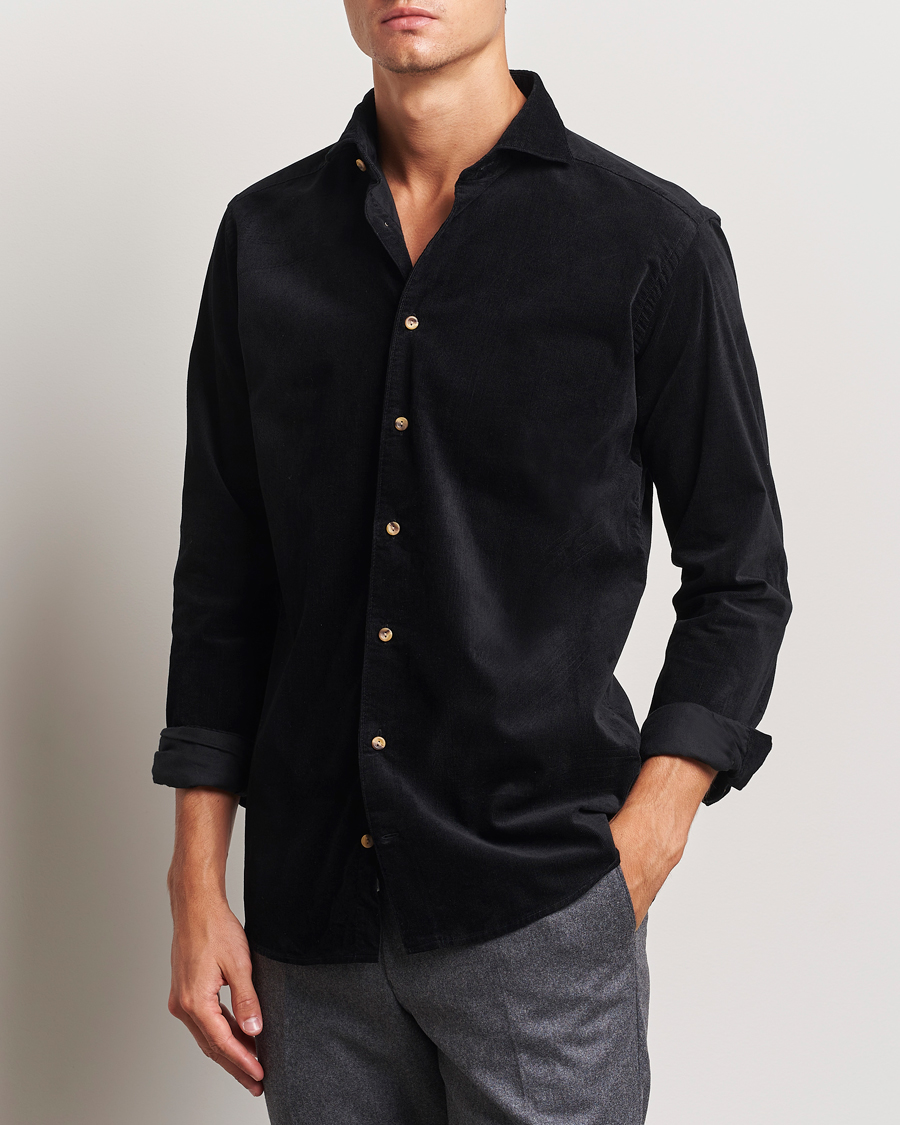 Herren | Cordhemden | Eton | Slim Fit Fine Wale Corduroy Shirt Black