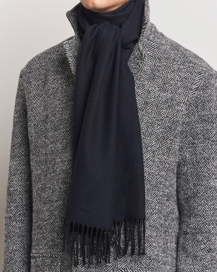 Herren |  | Eton | Merino Wool Herringbone Scarf Navy Blue