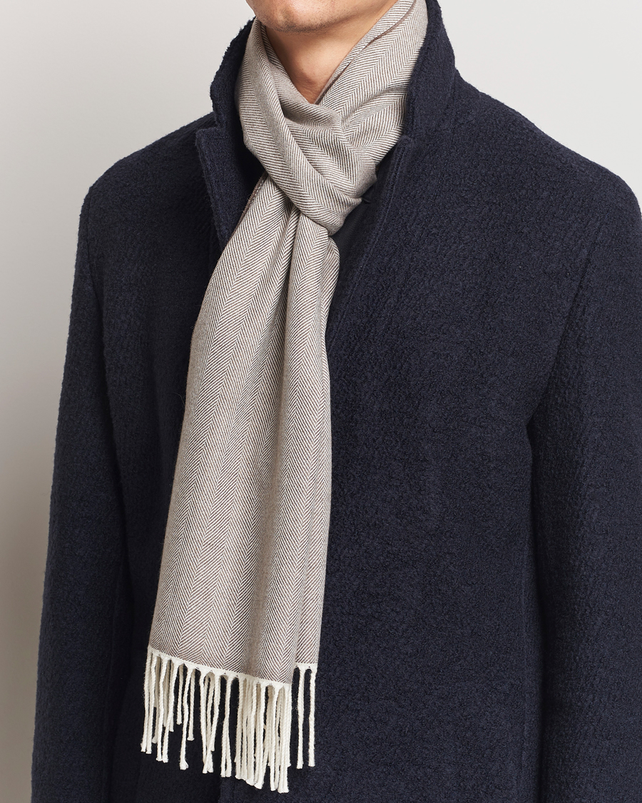 Herren |  | Eton | Merino Wool Herringbone Scarf Beige