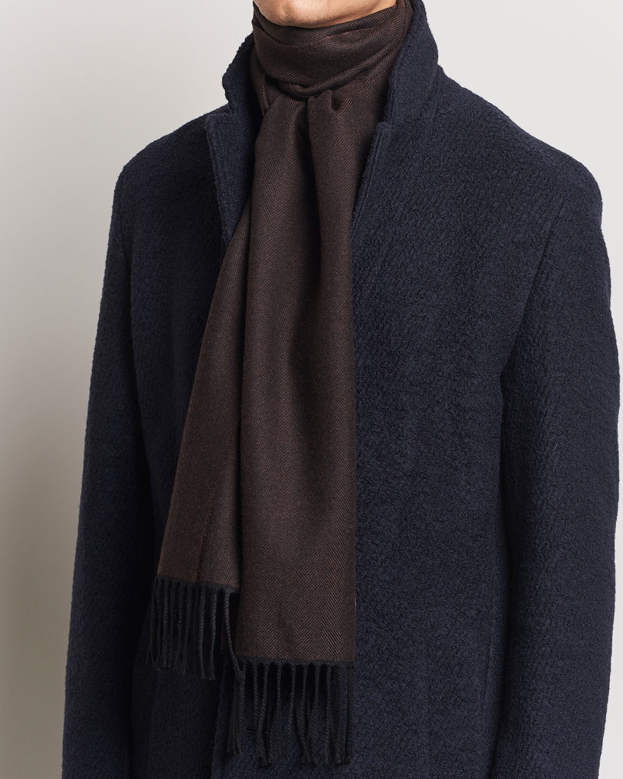 Herren |  | Eton | Merino Wool Herringbone Scarf Dark Brown